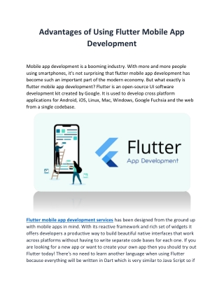 Advantages of Using Flutter Mobile App Development