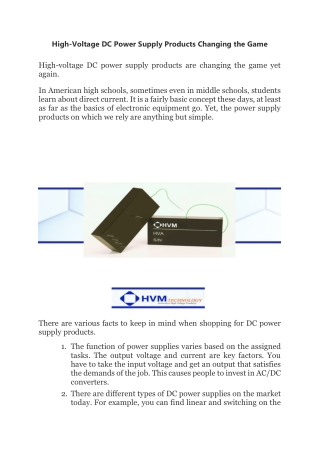 High-Voltage DC Power Supply Products Changing the Game