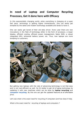 In need of Laptop and Computer Recycling Processes, Get it done here with Efficacy