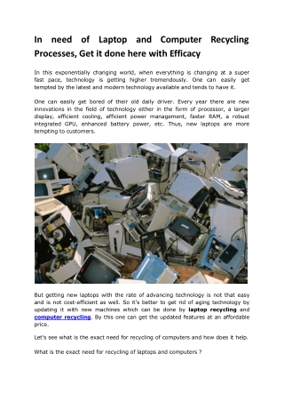 In need of Laptop and Computer Recycling Processes, Get it done here with Efficacy