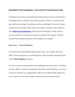 ClaritySSO Travel marketplace - Post covid-19 Travel Recovery Plan