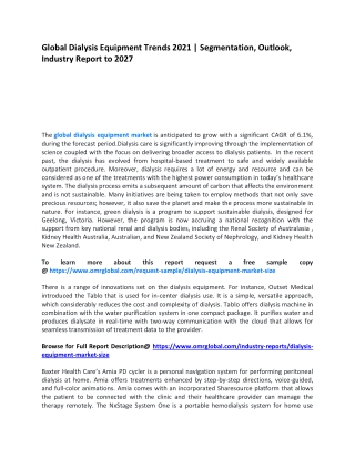 Global Dialysis Equipment Trends 2021