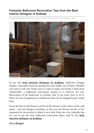 Fantastic Bathroom Renovation Tips from the Best Interior Designer in Kolkata