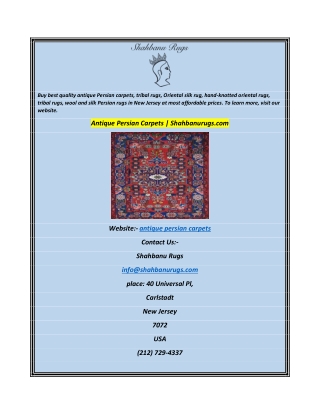 Antique Persian Carpets  Shahbanurugs.com