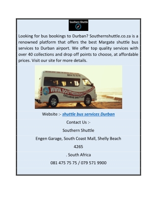 Shuttle Bus Services Durban  Southernshuttle.co.za