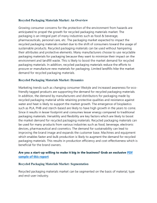 Recycled Packaging Materials Market