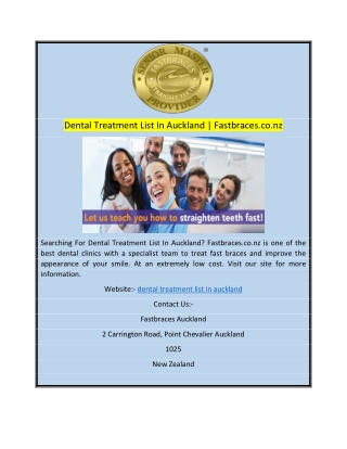 Dental Treatment List In Auckland  Fastbraces.co.nz