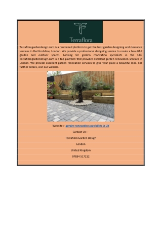 Garden Renovation Specialists in UK  Terrafloragardendesign.com