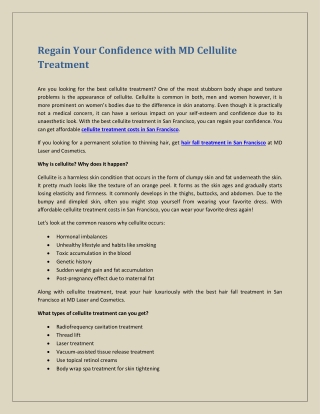 Regain Your Confidence with MD Cellulite Treatment