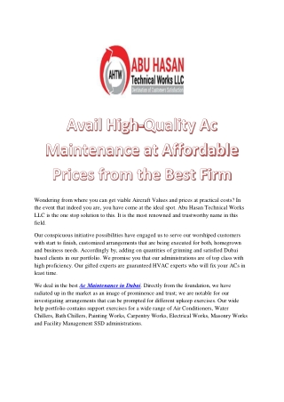 Avail High-Quality Ac Maintenance at Affordable Prices from the Best Firm