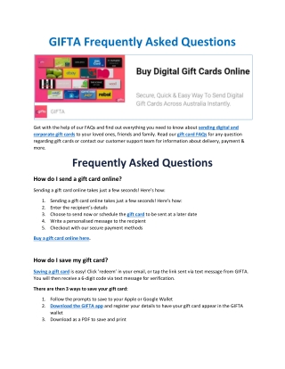 GIFTA Frequently Asked Questions
