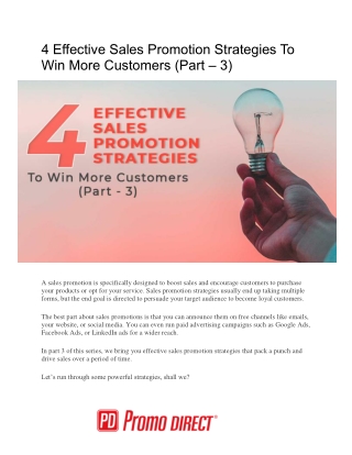 4 Effective Sales Promotion Strategies To Win More Customers (Part - 3)