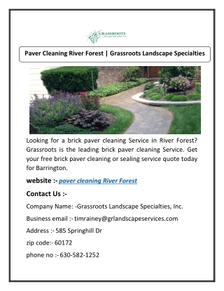 Paver Cleaning River Forest | Grassroots Landscape Specialties