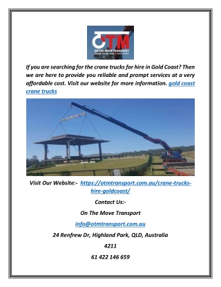 Gold Coast Crane Trucks | Otmtransport.com.au