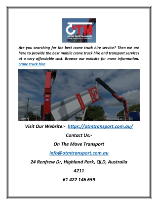 Crane Truck Hire | Otmtransport.com.au