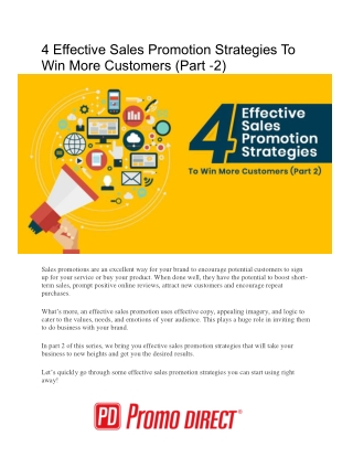 4 Effective Sales Promotion Strategies To Win More Customers (Part -2)