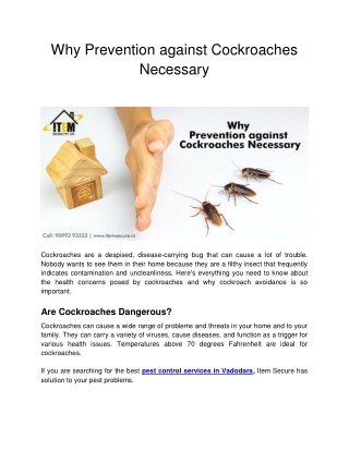 Why Prevention against Cockroaches Necessary