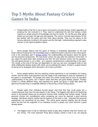 Top 5 Myths About Fantasy Cricket Games In India