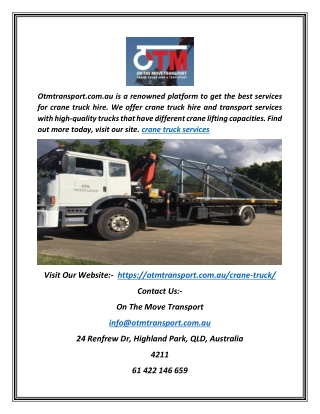 Crane Truck Services | Otmtransport.com.au