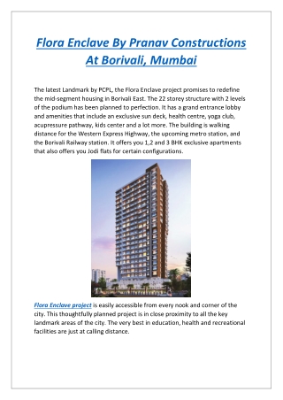 Flora Enclave By Pranav Constructions At Borivali, Mumbai