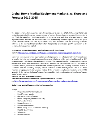 Global Home Medical Equipment Market Size, Industry Trends, Share and Forecast 2