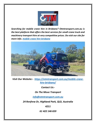 Mobile Crane Hire Brisbane | Otmtransport.com.au