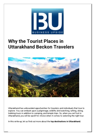 1 Why the Tourist Places in Uttarakhand Beckon Travelers