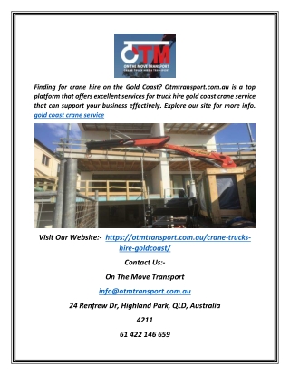 Gold Coast Crane Service | Otmtransport.com.au