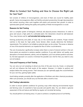 When to Conduct Soil Testing and How to Choose the Right Lab for Soil Test