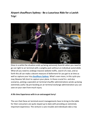 Currently is the moment for you to Learn about the Sydney Chauffeurs