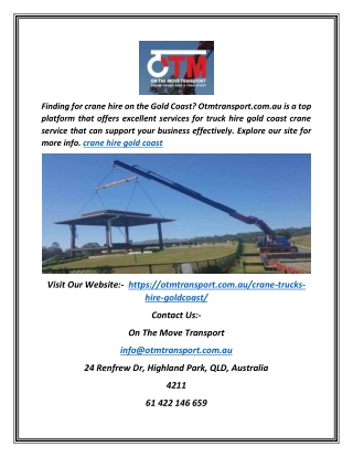 Crane Hire Gold Coast | Otmtransport.com.au