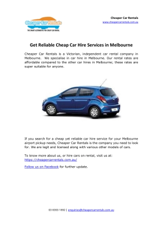 Get Reliable Cheap Car Hire Services in Melbourne