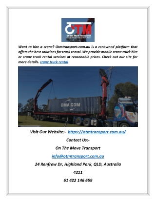 Crane Truck Rental | Otmtransport.com.au