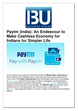 Paytm (India) An Endeavour to Make Cashless Economy for Indians for Simpler Life