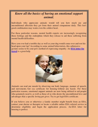 Know all the basics of having an emotional support animal