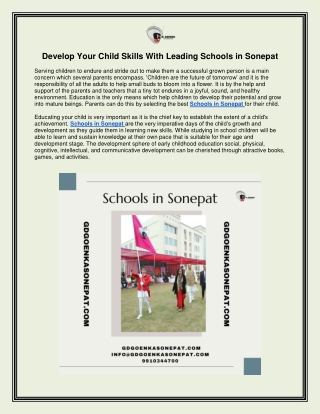 Develop Your Child Skills With Leading Schools in Sonepat