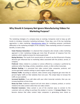 Why Should A Company Not Ignore Manufacturing Videos For Marketing Purpose