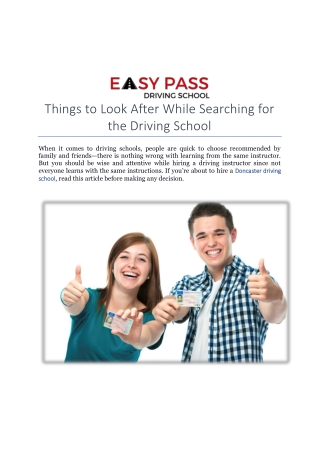 Things to Look After While Searching for the Driving School