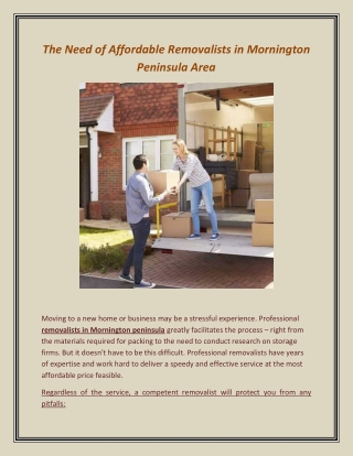 The Need of Affordable Removalists in Mornington Peninsula Area