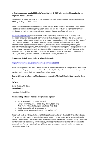 In Depth analysis on Medical Billing Software Market till 2027