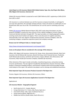 Latest Report on Life Insurance Market 2021