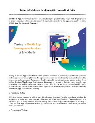 Testing in Mobile App Development Services A Brief Guide