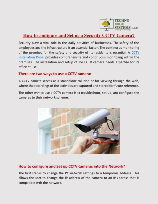 How to Configure and Set up a Security CCTV Camera?