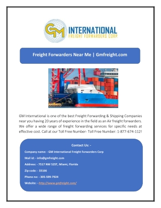 Freight Forwarders Near Me | Gmfreight.com