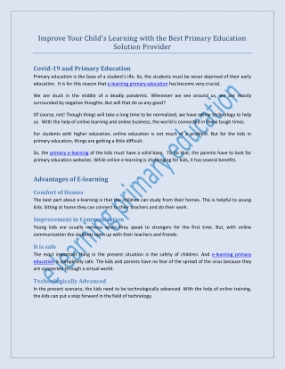 Improve Your Child’s Learning with the Best Primary Education Solution Provider