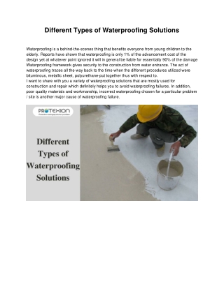 Different Types of Waterproofing Solutions - ARTICLE