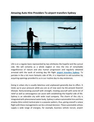 Amazing Auto Hire Providers To airport transfers Sydney