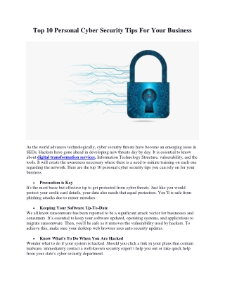 Top 10 Personal Cyber Security Tips For Your Business