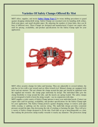 Varieties Of Safety Clamps Offered By Mot