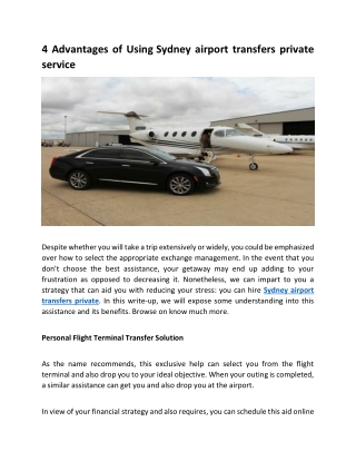 4 Advantages of Using Sydney airport transfers private service